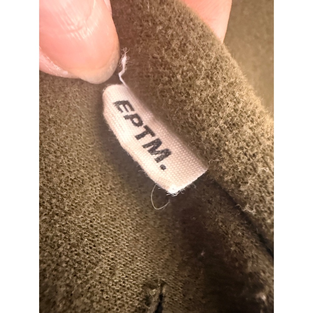 EPTM Olive Distressed Hoodie L Streetwear Ripped Thrashed Olive Green Pullover - Picture 5 of 7
